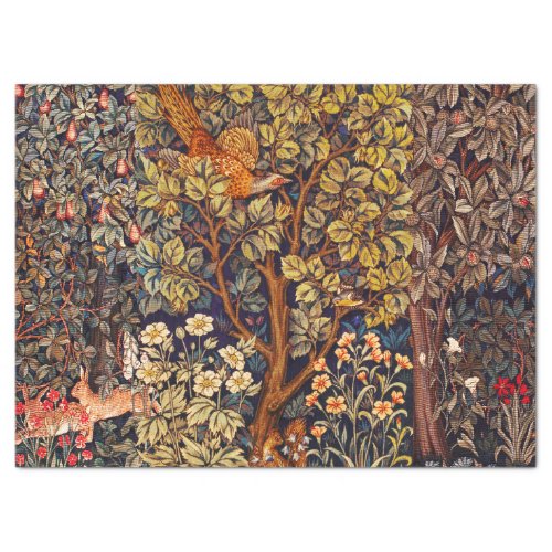 AUTUMN FOREST ANIMALS HaresPheasantBrown Floral  Tissue Paper