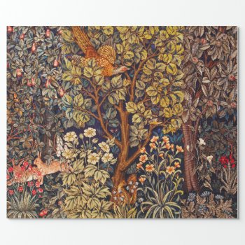 Autumn Forest Animals Hares Pheasant Brown Floral  Wrapping Paper by bulgan_lumini at Zazzle