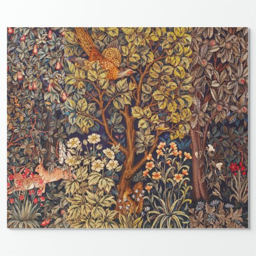 AUTUMN FOREST ANIMALS HaresPheasantBrown Floral  Wrapping Paper