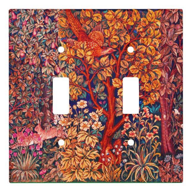 AUTUMN FOREST ANIMALS Hares,Pheasant,Red Floral  Light Switch Cover (Front)