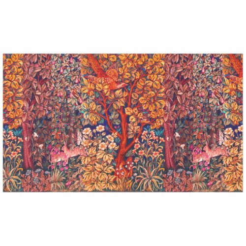 AUTUMN FOREST ANIMALS HaresPheasantRed Floral  Tablecloth