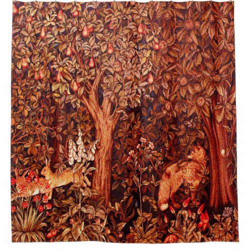 AUTUMN FOREST ANIMALS HaresRed FoxBrown Floral Shower Curtain