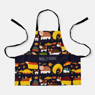 Autumn Forest Animals Retro Pattern Apron