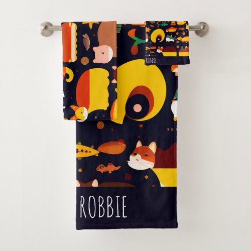 Autumn Forest Animals Retro Pattern Bath Towel Set