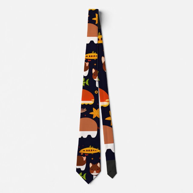 Autumn Forest Animals Retro Pattern Neck Tie (Front)