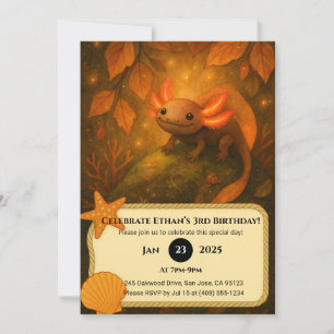 Autumn Forest Axolotl Birthday Invitation