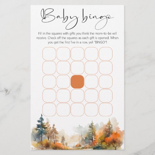 Autumn Forest baby shower bingo game