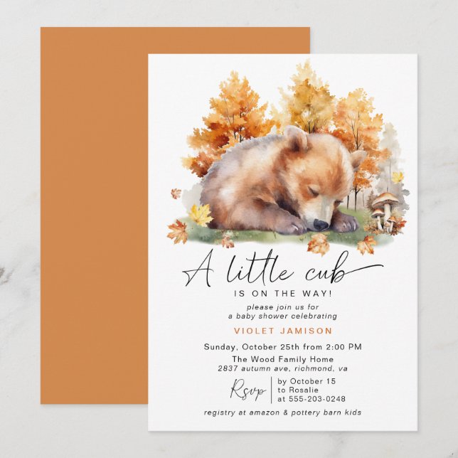 Autumn Forest Bear | Cute Rustic Fall Baby Shower Invitation (Front/Back)
