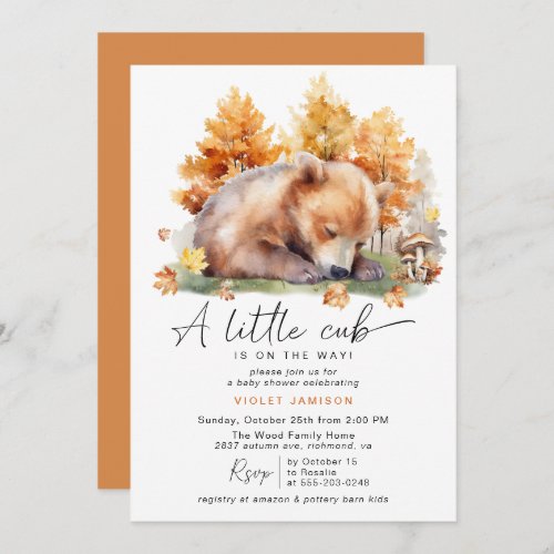 Autumn Forest Bear  Cute Rustic Fall Baby Shower Invitation