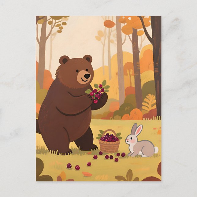 Autumn Forest Bear Rabbit Postcard (Front)