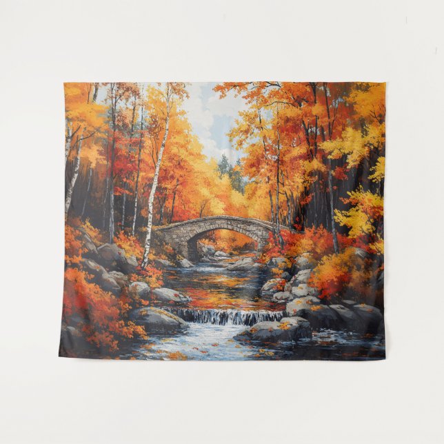 Autumn Forest Bridge Tapestry (Front (Horizontal))