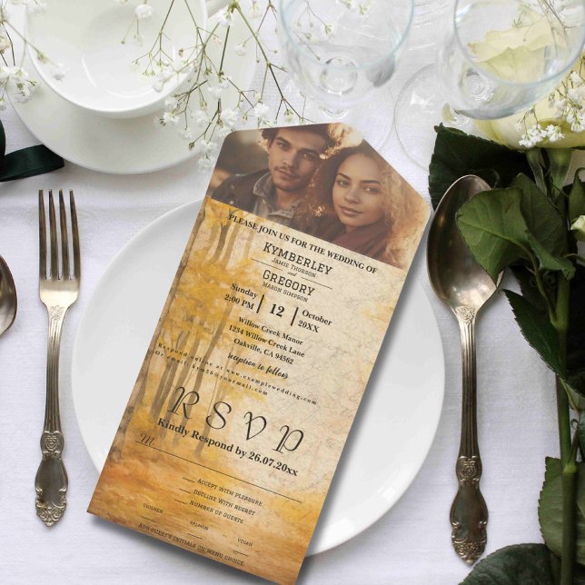 Autumn Forest Cream Background Photo Website Email All In One Invitation (Creator Uploaded)