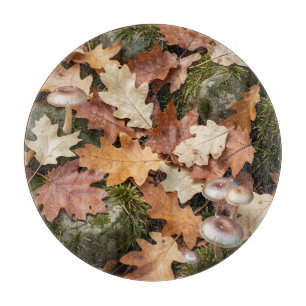 Autumn Forest Floor Mushrooms Moss Fallen Leaves Cutting Board