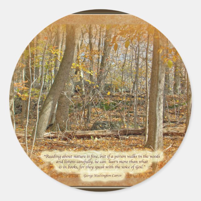 Autumn Forest George Washington Carver Quotation Classic Round Sticker (Front)