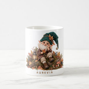 Autumn forest gnome mug with leaves and acorns