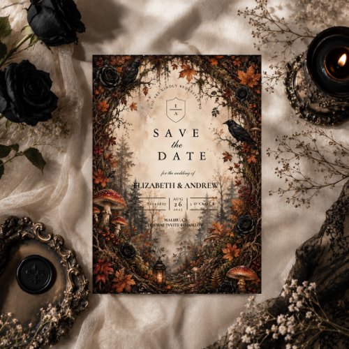 Autumn Forest Goth Wedding Save The Date