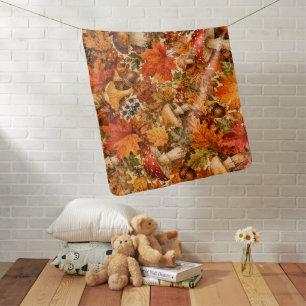 Autumn Forest Mushroom Pattern Cozy Fall Leaves Baby Blanket