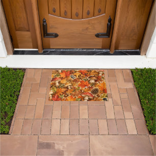 Autumn Forest Mushroom Pattern   Cozy Fall Leaves Doormat