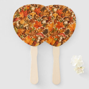 Autumn Forest Mushroom Pattern Cozy Fall Leaves Hand Fan