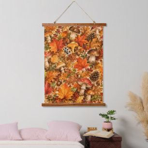 Autumn Forest Mushroom Pattern   Cozy Fall Leaves Hanging Tapestry