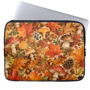 Autumn Forest Mushroom Pattern Cozy Fall Leaves Laptop Sleeve