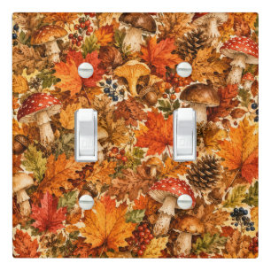 Autumn Forest Mushroom Pattern Cozy Fall Leaves Light Switch Cover