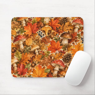 Autumn Forest Mushroom Pattern Cozy Fall Leaves Mouse Pad
