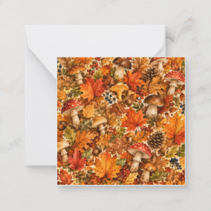 Autumn Forest Mushroom Pattern   Cozy Fall Leaves Note Card
