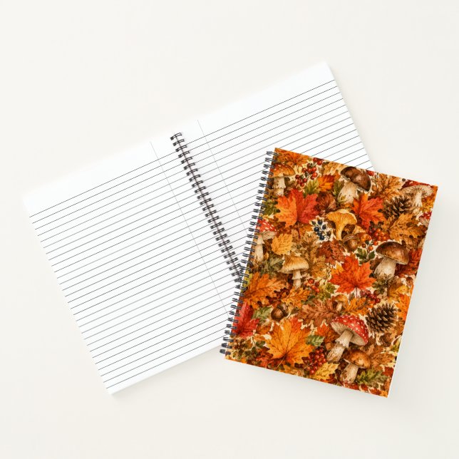 Autumn Forest Mushroom Pattern | Cozy Fall Leaves Notebook (Inside)