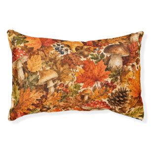 Autumn Forest Mushroom Pattern Cozy Fall Leaves Pet Bed