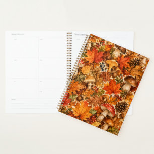 Autumn Forest Mushroom Pattern Cozy Fall Leaves Planner