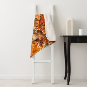 Autumn Forest Mushroom Pattern Cozy Fall Leaves Sherpa Blanket