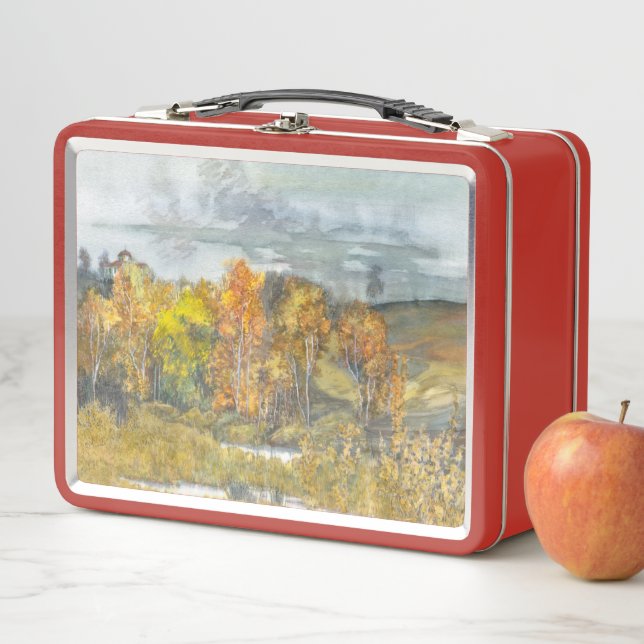 Autumn forest orange gold metal lunch box (In Situ)