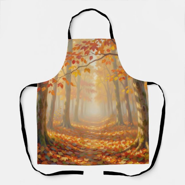 Autumn Forest Path Painterly Landscape Art Apron (Front)