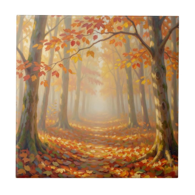 Autumn Forest Path Painterly Landscape Art Ceramic Tile (Front)