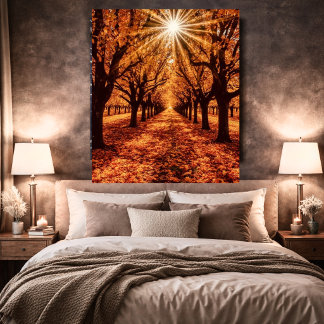 Autumn Forest Path Wall Art with Sun Rays
