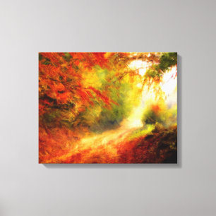 Autumn Forest Pathway Reds & Gold from Watercolour Canvas Print