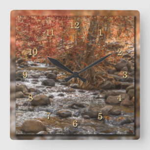 AUTUMN FOREST RIVER  SEDONA ARIZONA SQUARE WALL CLOCK