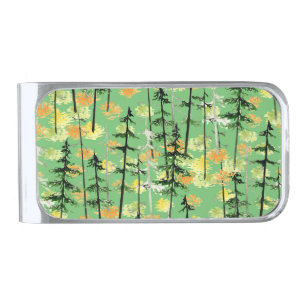Autumn Forest: Seamless Natural Beauty Silver Finish Money Clip