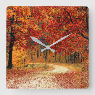 Autumn Forest Square Wall Clock