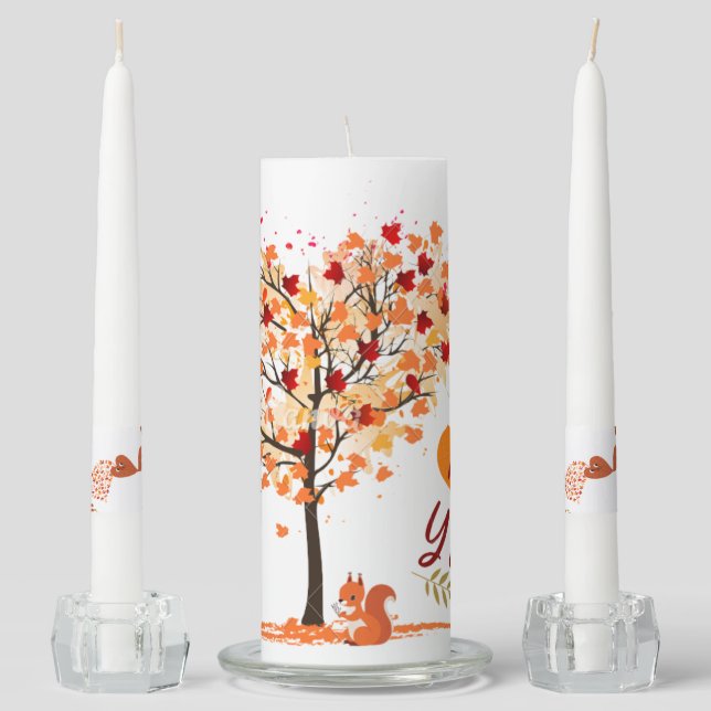 Autumn Forest Squirrel Wedding Unity Candle Set (Front)