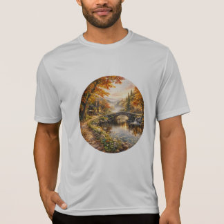 Autumn Forest Stone Bridge River Sunrise T-Shirt