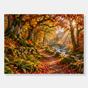 Autumn Forest Stone Bridge Waterfall Foam Board