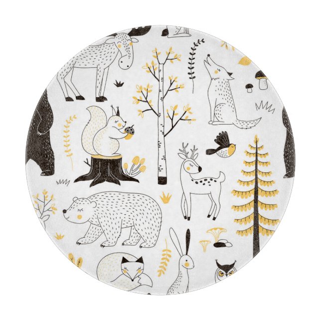 Autumn Forest Trees Leaves Pattern Cutting Board (Front)