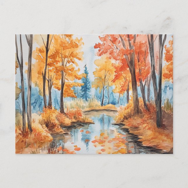 Autumn Forest Watercolor Art Postcard (Front)