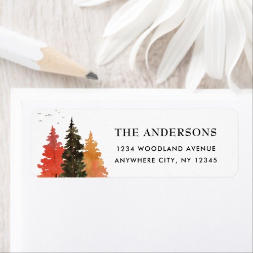 Autumn Forest Watercolor Trees Return Address  Lab Label