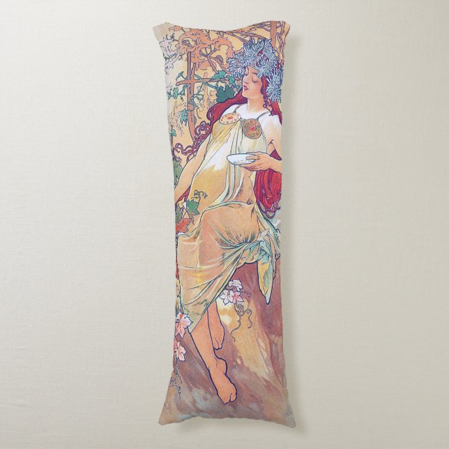 Autumn (Four Seasons), Alphonse Mucha Body Pillow (Front Vertical)