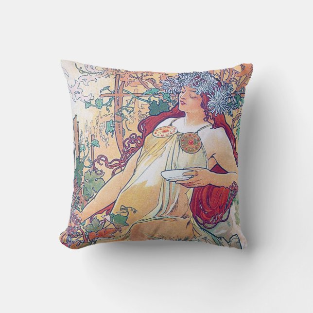 Autumn (Four Seasons), Alphonse Mucha Throw Pillow (Front)