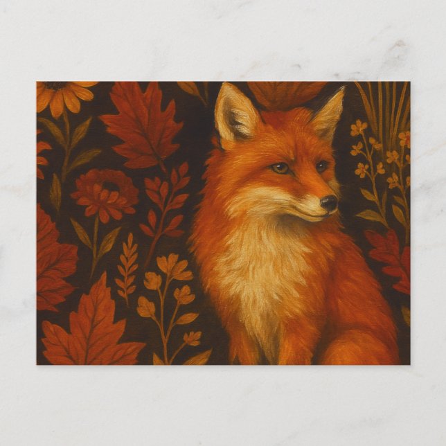 Autumn Fox Art Poster - Cozy Fall Woodland  Postcard (Front)