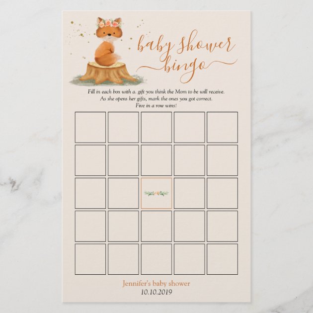 Autumn Fox Baby Shower Harvest Bingo Game